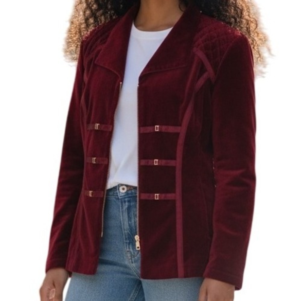 LORI WEIDNER Evening Vintage Dark Wine Satin/Goldtone Hardware Trim Jacket Sz 14